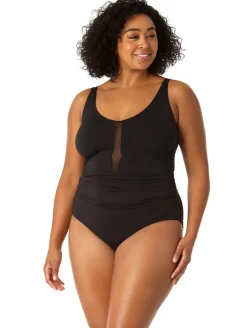 Anne Cole Plunge Mesh One Piece Plus Size Swimsuit